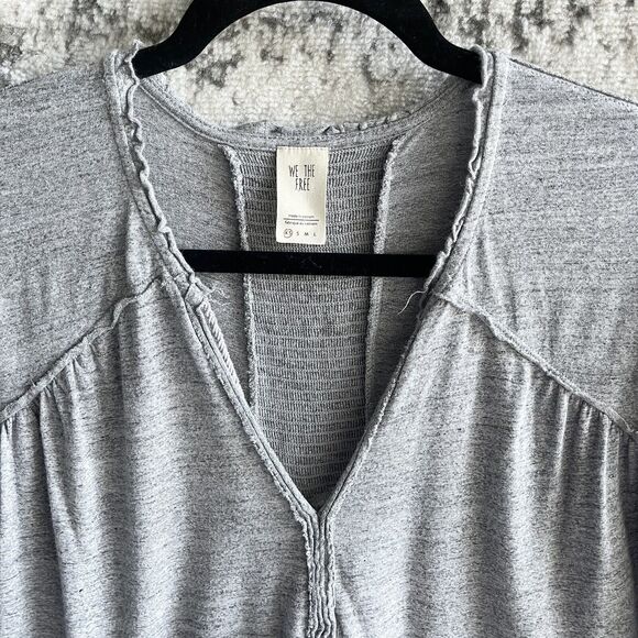 We the Free Linen Blend Boho Top Oversize XS Slouchy Keyhole V Neck Heather Knit - Picture 8 of 13
